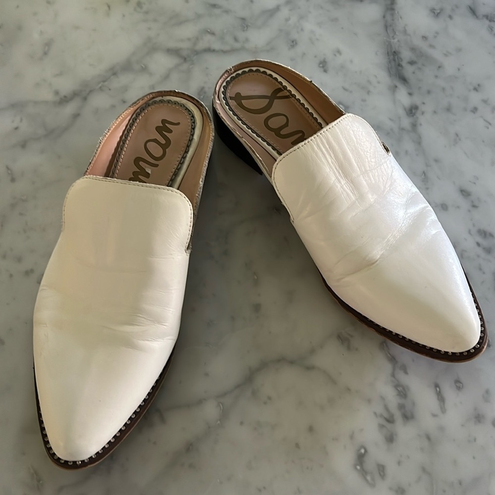 Sam Edelman Laddie White Pointed Toe Leather Slides Size 8